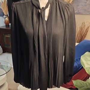 Nannette Black Pleated Tie Front Blouse